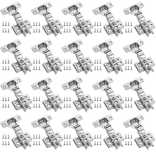 APACALI 20 PCS Kitchen Cupboard Hinges, Kitchen Cabinet Hinges with Screws, Half Overlay Cabinet Hinge, Soft Close Hinge for Kitchen Cupboards, Bathroom, Bedroom, Dining Room, Silver