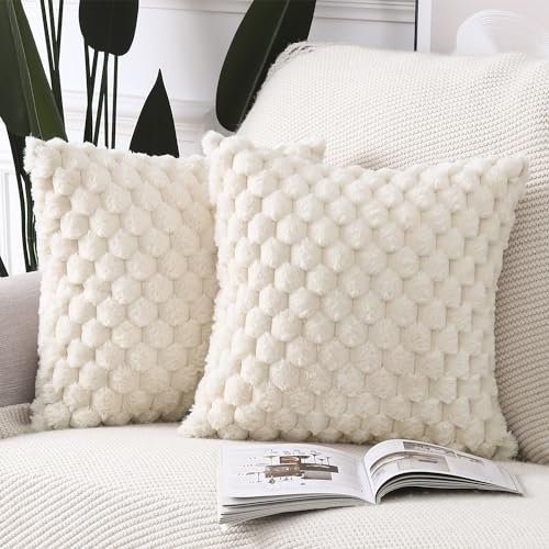 Madizz 2er Set Kunstpelz Plüsch Dekorative Kissenbezüge Weich Dekorative Kissenbezug für Sofa Schlafzimmer Kissen Shell Beige 45 x 45 cm