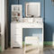 Hello-5ive Dressing Table with Stool - 5 Shelves and 4 Drawers, Touch Screen Makeup Mirror with 3-Color Dimmable Lights, Bedroom Vanity Desk for Makeup and Storage (White, 100×40 cm)