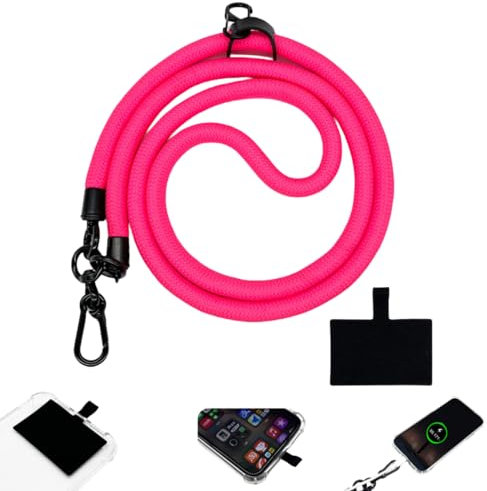 OSMARI Cordon d'espacement en corde épaisse pour téléphone portable, sangle antivol universelle réglable en nylon pour tour de cou, Rouge fluo, 120cm/4.72 inches, diameter 10mm/0.39 inches