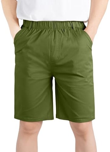 CAMLAKEE Chino Shorts Garçons Enfants Pantalon d'été Respirant uni avec Taille élastiquée