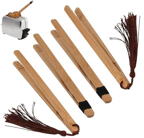Ryaupy 4PCS Riutilizzabili Tostapane bambù ​Pinze - Pinze per Barbecue - Pinze Toast per Cucina, Cucinare, Toast, Pane, Sottaceti, tè(18cm)