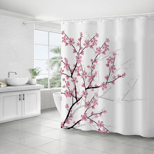 FAIRYGATE Duschvorhang Blumen Weiß Duschvorhang Antischimmel Wasserdichter Duschvorhänge Badezimmervorhang Badevorhang Waschbar Badewanne Vorhang mit Duschvorhangringen 180x180cm B8711