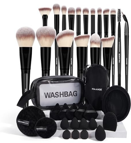 MAANGE Lot de 37 pinceaux de maquillage synthétiques de qualité supérieure - Noir