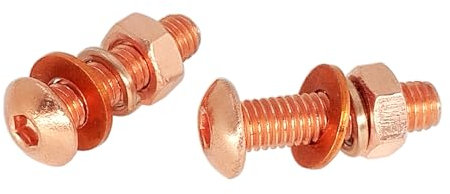 Foyoram Lot de 2 vis à tête bombée M6 x 16 mm en cuivre pur avec six pans creux, rondelles à ressort, écrous T2 en cuivre hexagonal, boulons, boulons, boulons, rondelles hexagonales, écrous hexagonaux
