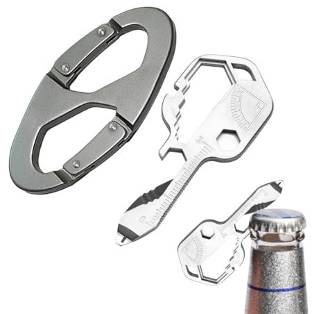 MEXRUMI 1 Pièce Outil Clé Multifonction 24 En 1 Outil Clé Multifonction Outil Clé En Acier Inoxydable Mini Clé Portable Porte-Clés Multifonction Con 1Pc Porte-Clés En Forme De 8 Pour Sports De Plein A