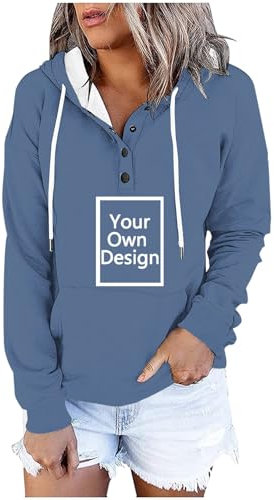 Personalised Sweatshirt Women Women Printed T Shirt Button Up Long Sleeve Womens Hoodie T Shirt Customised Print Your Own T Shirt Personalised Jumpers Blue