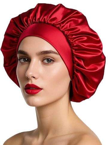 iLamvie Satin Bonnet, Satin Haarhaube, Haarhaube für Die Nacht, Seidenhaube zum Schlafen,Haarnetz Für Damen Und Mädchen(Rot)