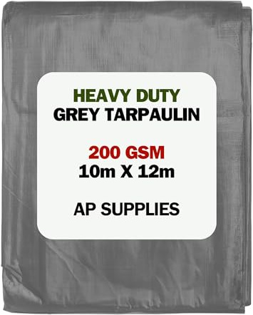 AP Supplies Grey Tarpaulin 200gsm, 10m x 12m