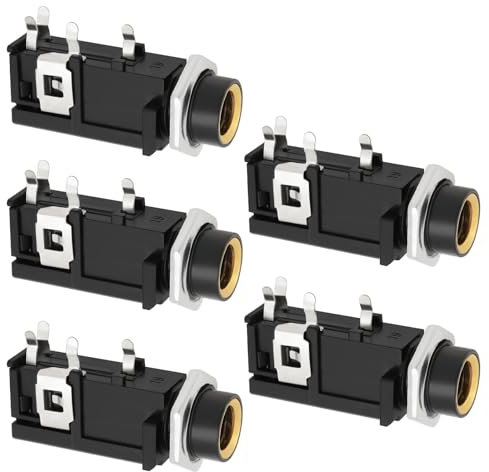 eMagTech Lot de 5 Prises Jack 4 Broches pour Casque Stéréo 6,35 Mm Plaquées Or avec Joint pour PCB Guitare Micro Casque