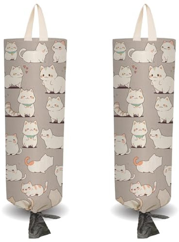 CRASPIRE 2 Soporte de Plástico para Bolsas de la Compra con Forma de Gato con 4 Ganchos Reutilizable para Montaje En Pared Resistente para Guardar Bolsas de la Compra de Lona Impermeable Lavable para