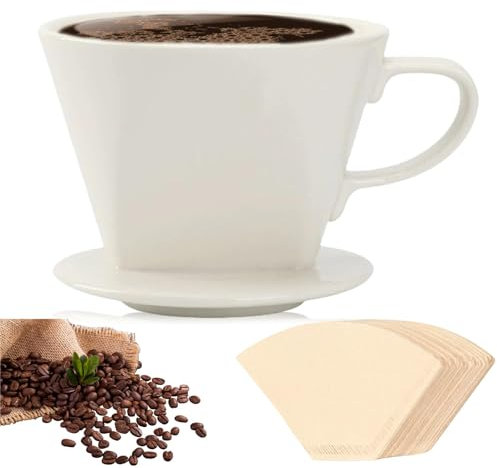 Filtro de café de porcelana, filtro permanente de cerámica para 2 tazas de café, filtro de café permanente, porcelana para hogar, café, restaurantes, cafés, accesorio para 2 tazas con 50 bolsas de