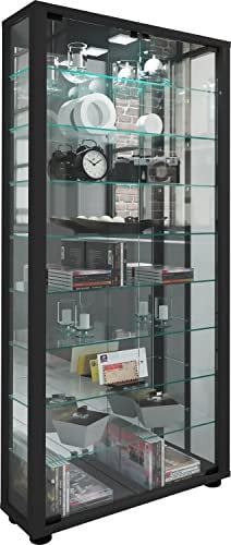 VCM Verre Vitrine Collecteur Stand Lumo Miroir en Bois Noir