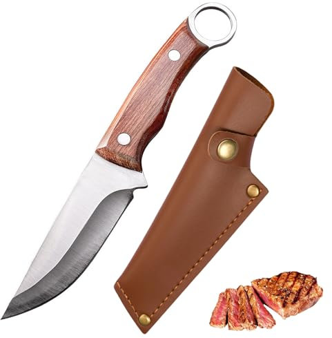 Doklasu Japanese Small Chef's Knife 4 inch Full Tang Kitchen Cooking Knvies Handmade Forged Boning Knife High Carbon Steel BBQ Meat Knife with Sheath and Wooden Handle