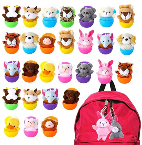 Ostereier, gefüllt, vorgefüllte Ostereier für Kleinkinder – 28 Stück Schlüsselkette, Plüschtier-Set – Leckerlis im Klassenzimmer für kleine Tiere glänzend