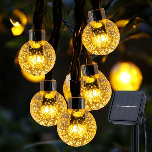 LuJasi Solar Lichterkette Aussen, 8M 30LED Lichterkette Außen Solar IP65 Wasserdicht, 8 Modi Kristall Kugeln, Solarlichterkette Outdoor für Balkon, Garten, Terrasse, Hochzeit, Party (Warmweiß)