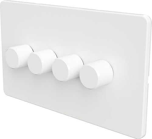 Flat Trailing Edge 2 Way LED Dimmer Switch Rotary Push On/Off for Dimmable LED and Halogen Lights - White 4-Gang