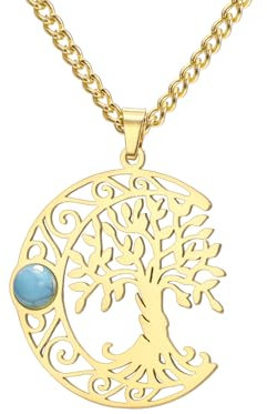 Amaxer Tree of Life Necklace for Women Celtic Crescent Moon Celtic Knot Family Tree of Life Pendant Necklace Jewellery Gifts (Gold)