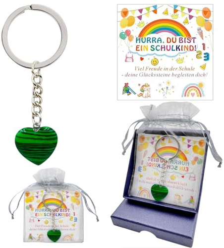YDUNARISE Mutstein für Kinder Einschulung, Glücksstein Schlüsselanhänger mit rmutigungskarte & Organzabeutel,Glücksbringer Mitgebsel für Schulkind