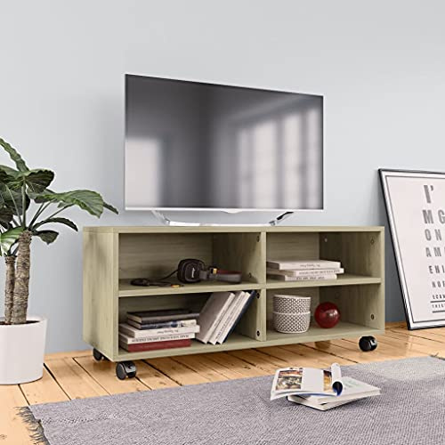 RMIHSJG TV-Schrank mit Rollen Sonoma-Eiche kommode HiFi Rack tv kommode Fernsehtisch 90x35x35 cm Holzwerkstoff