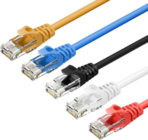 Cat6 Ethernet Cable 5-Pack 0.3M, 24AWG CAT 6 UTP Cable, LAN Cable with RJ45 Connector, High-Speed 10Gbps Internet Network Cable for Router/Printer/Laptop/Desktop and More-Black/White/Red/Blue/Yellow