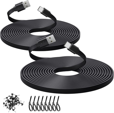 ANLINK 2 Pack 3M 10ft Flat Type USB C Cable, Charging and Data Sync, USB A to USB C Power Charging Cord for Home Security Cameras, Phones, Switch Pro Controllers and More Devices (3 Meter, Black)