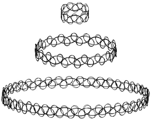 LMRJHAZM Choker Henna Tattoo Halskette Armband Ring Set - Dehnbare 90er -Accessoires Frauen Mädchen Kinder - elastischer Verstellbarer Schmuck Henna Tattoo Retro Schmuck, Plastik, kein Gemstone,