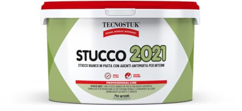 TECNOSTUK Stucco 2021, 1 Kg – Stucco Bianco in Pasta | con Agenti Antimuffa per Interni – Adesione Superiore, Carteggiabile e Verniciabile, Ripara Muri e Serramenti in Legno