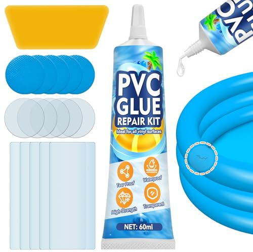 AAROVIBE Kit Reparation Piscine, Rustine Spa Gonflable, Transparente Kit Reparation Spa Gonflable, Colle PVC pour Matelas Gonflables, Bouées, Piscines, Bateaux, Tentes, et Jouets Aquatiques (60ml)