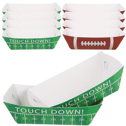 LABRIMP 20pièces Plateaux de Service Jetables Football Papier Recyclé pour Fête Anniversaire Football pour Hot Dogs Snacks et Apéritifs Design Touchdown pour Décoration de Fête