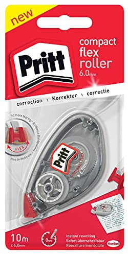 Pritt Korrekturroller Compact Flex, Breite 6mm, Länge 10m, flexible Spitze, Push & Pull Funktion für beidseitige Anwendung, 9H PCK6B