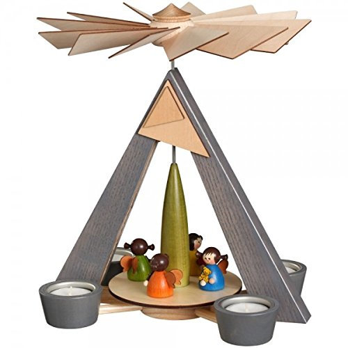 Rudolphs Schatzkiste Teelichtpyramide Engelchen bunt BxHxT 24,5x29x24,5cm NEU Pyramide Holzpyramide Seiffen Erzgebirge Weihnachten Wärmespiel Teelicht Lichter Figur Holz Flügel Kerzen