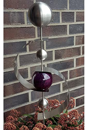 Pflanzen Kölle Beetstecker Neptun aus Edelstahl mit 4 Kugeln und Stab, Marmor in Violett, Maße 100 x 16 x 10 cm, Silber