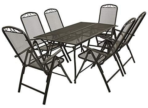 DEGAMO Gartengarnitur Classic 7-teilig, 6X Hochlehner und 1x Tisch, Streckmetall anthrazit