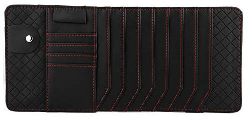 Car CD Organizer Holder, Multi-functional Car Sun Visor CD Organizer Holder PU Leather Disc Card Storage Bag Black