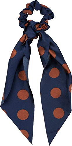 styleBREAKER Damen Haargummi Scrunchie Polka-Dots, Dunkelblau-Cognac | 10 cm Außendurchmesser, ohne Metall. Inklusive 70x47 cm Dreieckstuch (als Halstuch knotbar). Haarschonendes Gewebe.