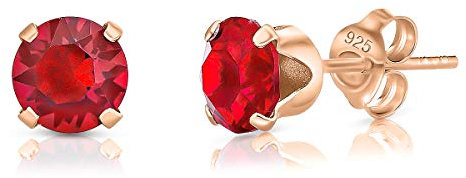 Orecchini Argento 925 Placcati Oro Rosa 18K con Cristalli Rossi - Punto Luce Orecchini Rossi a Lobo - Brillanti e Colorati - Diametro 6 mm