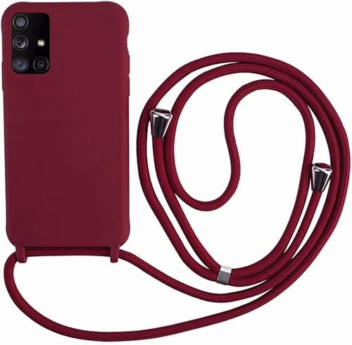 Ququcheng Kompatibel mit Samsung Galaxy A51 Hülle,Handykette Hülle Silikon Seil Necklace Handyhülle mit Kordel Tasche TPU Bumper Schutzhülle für Samsung Galaxy A51-Rot