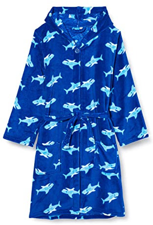 Playshoes Unisex Kinder Fleece-Bademantel Morgenmantel, Hai, 158/164