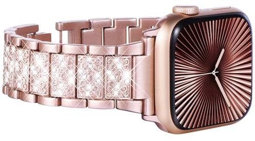 WINGLE Compatible Apple Watch Strap for Women - Bling Diamond Rhinestone Band for iWatch SE, Series 10 46mm, 9/8/7 45mm, 6/5/4 44mm, 3/2/1 42mm - Pink