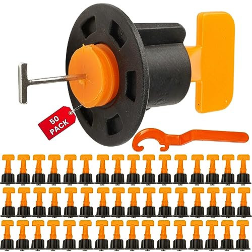 Croisillon carrelage autonivelant pour les joints de 2-8 mm et les carreaux de 5-18 mm d'épaisseur, paquet de 50 aides au montage pour les carreaux, réutilisable, cales et bandes de traction,