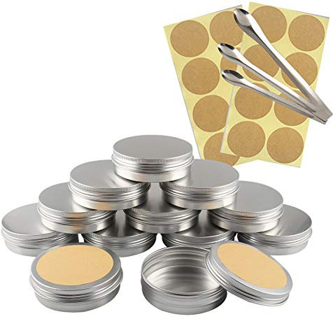 TIANZD 10 Stück Leere 100 ml Rund Silber Aluminium Tins Schraubdose Cremedose Alu-Tiegel Dosen mit Schraub-Deckel 5ml Aludose Blechdosen für Kosmetik Kerze Salben 3x Löffel, 12x Etikette