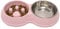 Fur & Bone Double Slow Feeder Dog Bowl | Raised Dog Bowl with Non-Slip Bottom | Stainless Steel Bowl | Detachable Raised Cat Bowl (Pink)