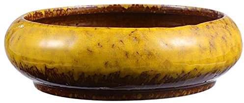 YRHH Große Runde Saftige Pflanzerschale, Vintage Keramik Glasierter Bonsai-Topf, Dekorativer Gartenkaktus-Blumenpflanzenbehälter Für Hauptbüro-Dekor-Yellow