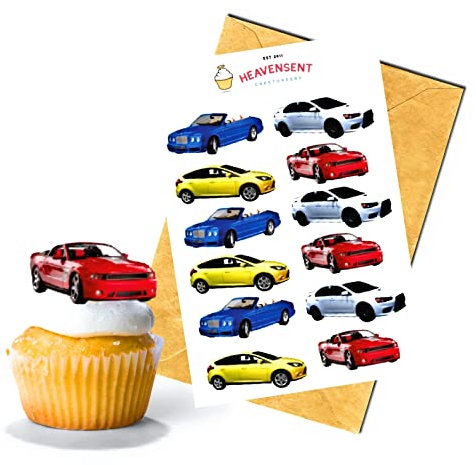24x Pre-cut Cars Vehicles Transport Edible Thick Wafer Card Standing Cupcake Toppers Birthday Party Cake Decorations