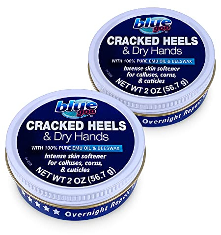 Blue Goo Cracked Heels & Dry Hands Skin Protectant, Helps Relieve & Protect Cracked Skin, OTC Lanolin Formula, 2 oz (2 Pack), Made with Emu Oil & Beeswax