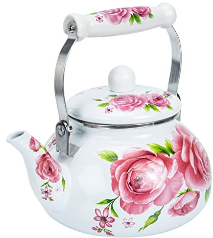 Tetera esmaltada de cerámica floral Tetera esmaltada de porcelana con asa Kit de casa de campoTetera para estufa Tetera para acampar al aire libre Tetera de agua para restaurante de hotel 2. 5L
