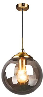 LFsem 20cm Grey Glass Globe Pendant Light Fixtures Glass Ball and Brass Fitting Chandelier Ceiling Lamp for Kitchen Island(Grey)