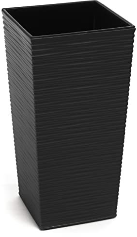 Tymar Blumentopf, Pflanzkübel, Übertopf, Blumenkübel aus Kunststoff, Gross, Quadrat, Hoch, Meißel-Optik, Garten, Balkon, Terrasse, Haus (Schwarz Hoch, 25x25 cm)