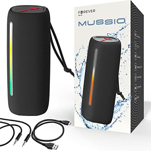 FOREVER Altavoz Bluetooth de 40W, Caja Bluetooth portátil con luz LED, con Bluetooth 5.0, inalámbrico, Resistente al Agua con certificación IPX5, portátil, Sonido estéreo, USB-C, USB, AUX, microSD.